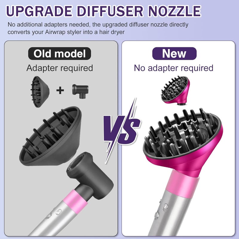 MengTiger Upgraded Large Diffuser Attachment for Dyson Airwrap Styler - Converts to Hair Dryer, Faster and Define Curls, Heat Resistant Nylon Fiber Nozzle Attachments, Rose - Image 4